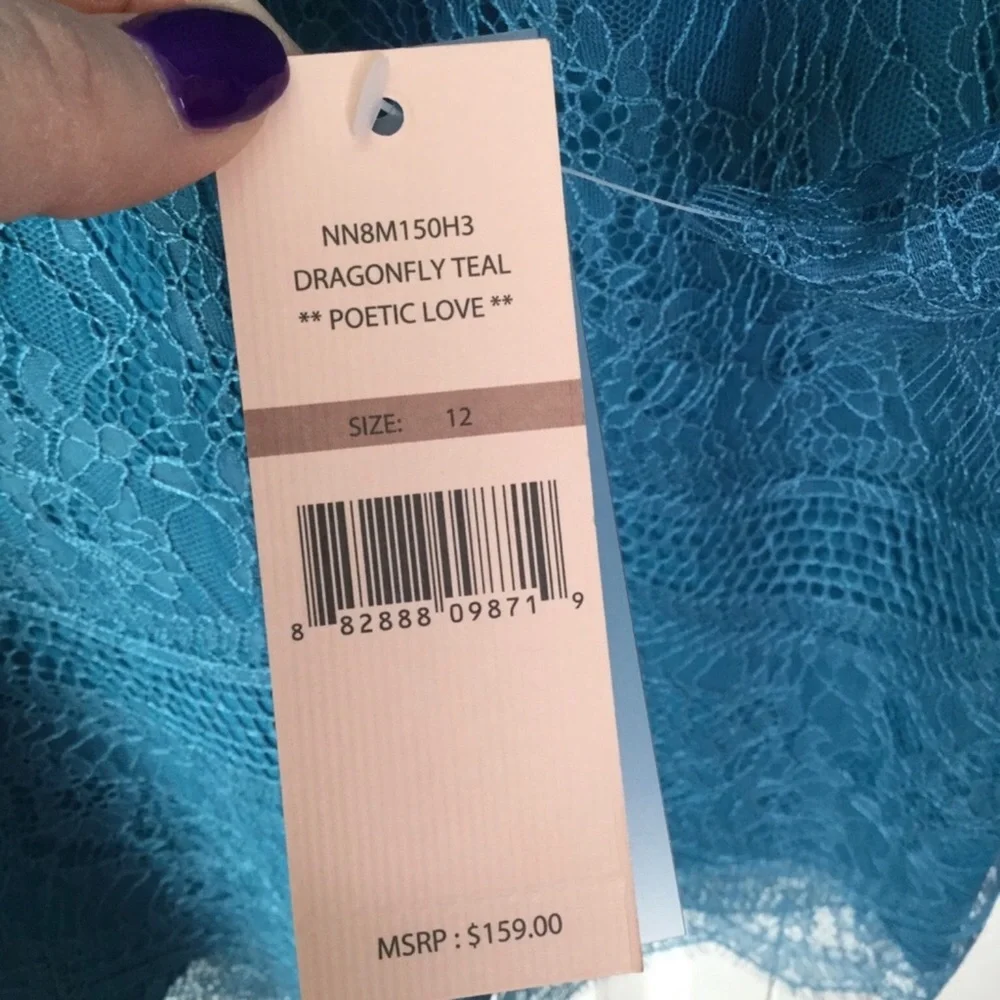 Nanette Nanette Lepore Poetic Love Dragonfly Teal Lace Overlay Dress 12 NWT